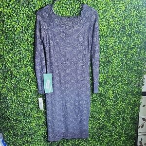 Blu Sage Gray Long Sleeve Square Neck Sheath Dress On Sale